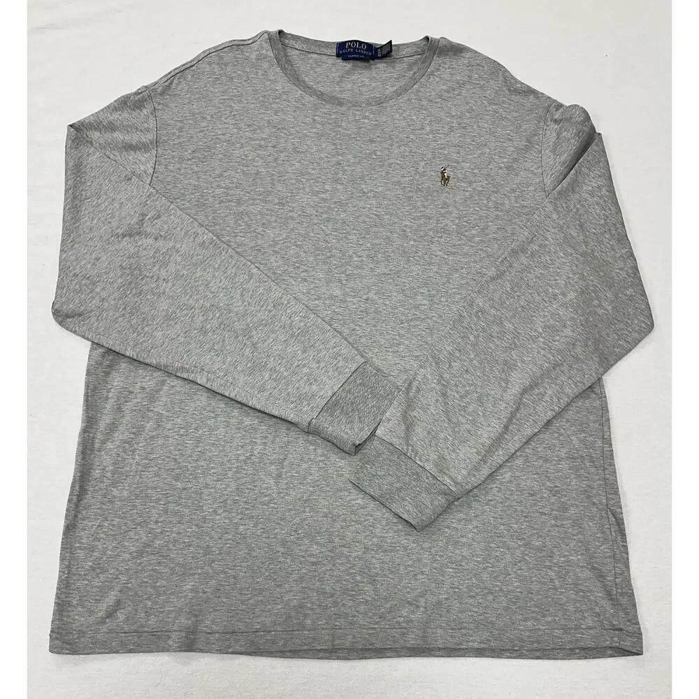 Polo Ralph Lauren Shirt Mens XL Grey Heathered Long Sleeve Crew Neck Lightweight
